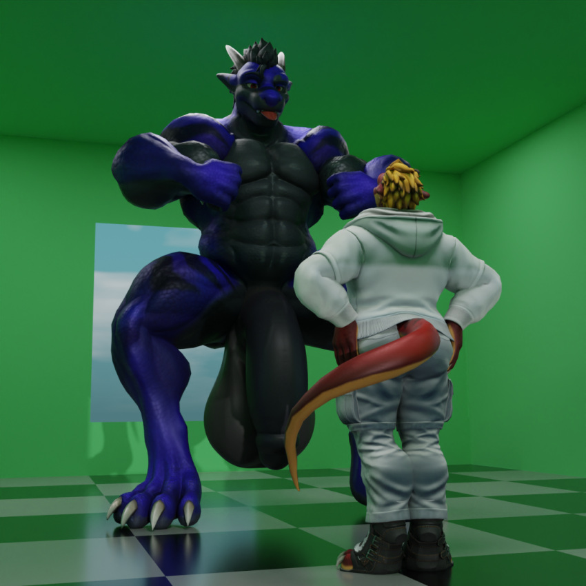 anthro balls big_balls big_muscles big_penis blue_body clothed clothing crouching dergdrister dragon drister_(dergdrister) duo flexing flexing_bicep flexing_both_biceps genitals huge_balls huge_muscles huge_penis hyper hyper_balls hyper_genitalia hyper_muscles hyper_penis looking_at_another male male/male musclegut muscular mythological_creature mythological_scalie mythology nude paws penis scalie simple_background slightly_chubby tongue tongue_out tyler_(dergdrister)