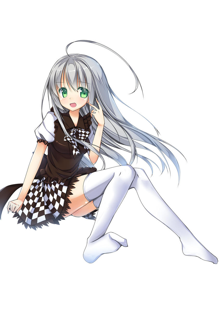 absurdres amemiya_ruki blush green_eyes haiyore!_nyaruko-san highres long_hair nyarlathotep_(nyaruko-san) open_mouth simple_background skirt solo thighhighs very_long_hair white_background white_legwear