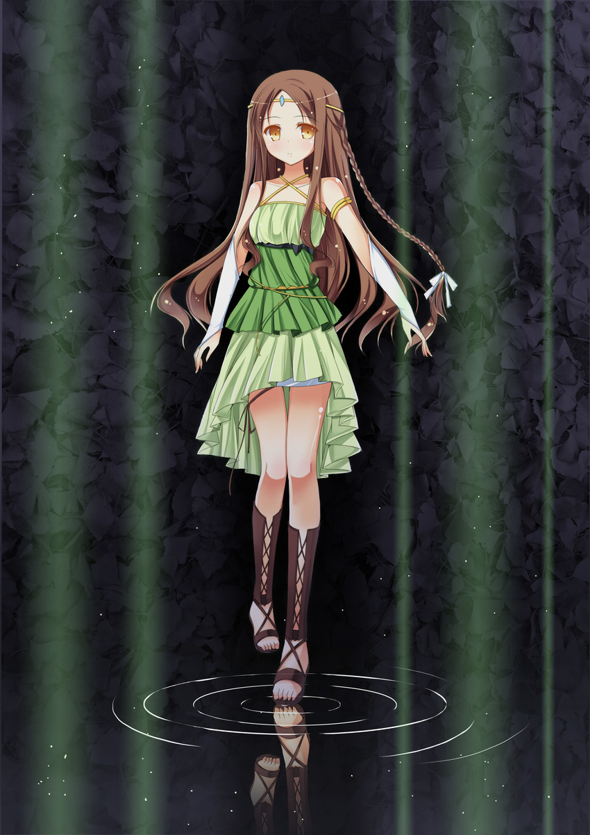 absurdres amemiya_ruki bare_shoulders braid brown_eyes brown_hair circlet full_body hair_ribbon highres long_hair looking_at_viewer pixiv_fantasia pixiv_fantasia_sword_regalia ria_decrescendo ribbon ripples side_braid single_braid solo very_long_hair