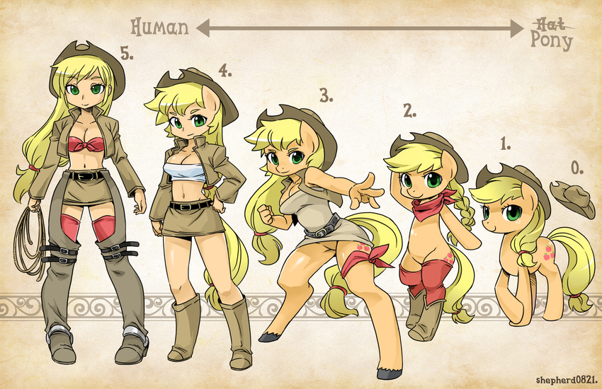animal_ears applejack arm_up artist_name bandeau bangs belt big_hair blonde_hair boots bow braid breasts brown_jacket buckle chaps cleavage clenched_hand clenched_teeth collarbone cowboy_boots cowboy_hat cropped_jacket cutie_mark directional_arrow dress english evolution freckles front-tie_top furry green_eyes groin hair_ornament hair_ribbon hand_on_headwear hand_on_hip hat highres hooves horse horse_ears horse_girl horse_legs horse_tail jacket large_breasts lasso leaning_forward light_smile long_hair looking_at_viewer low-tied_long_hair midriff my_little_pony my_little_pony_equestria_girls my_little_pony_friendship_is_magic navel neckerchief no_panties no_pussy no_socks nude open_clothes open_jacket orange_skin outstretched_arm pencil_skirt personification pony progression red_legwear ribbon sepia_background shepherd0821 skirt smile smirk strapless strapless_dress tail teeth thighhighs tube_dress very_long_hair western yellow_skin zettai_ryouiki