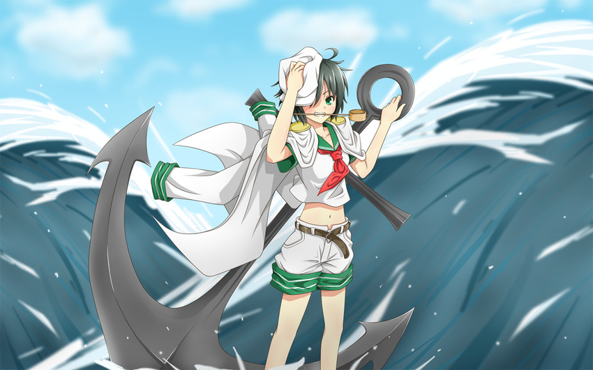 anchor hishaku looking_at_viewer midriff murasa_minamitsu oversized_object short_hair smile solo tennenmoe touhou