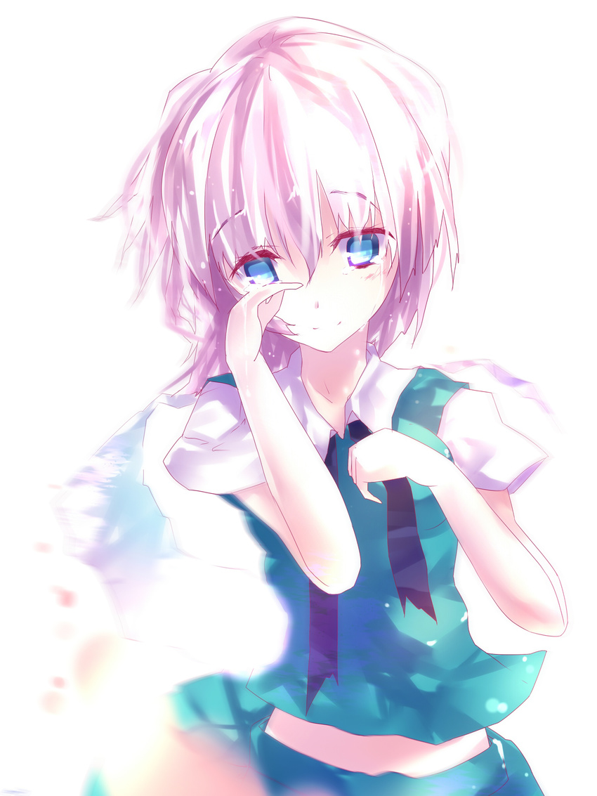 absurdres bad_id bad_pixiv_id blue_eyes crying crying_with_eyes_open ghost highres konpaku_youmu konpaku_youmu_(ghost) saijou_karin short_hair silver_hair solo tears touhou wiping_tears