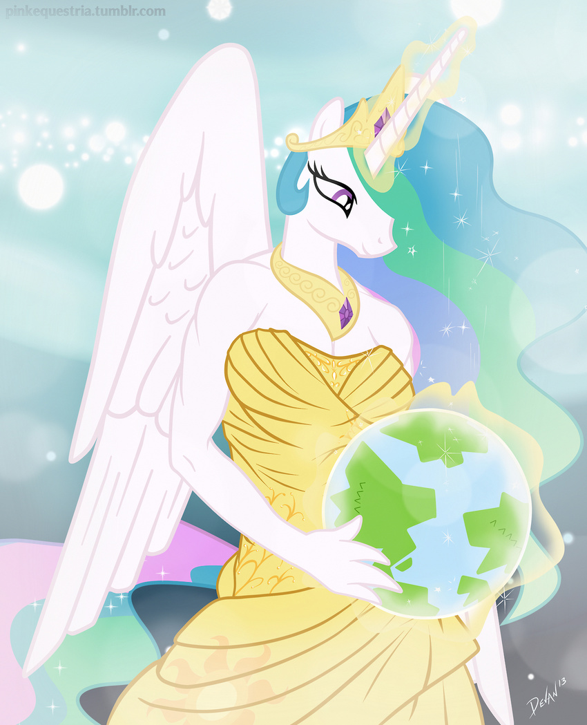 anthrofied breasts cleavage clothed clothing deity devanstar earth equine female friendship_is_magic horn mammal my_little_pony planet princess princess_celestia_(mlp) royalty solo winged_unicorn wings
