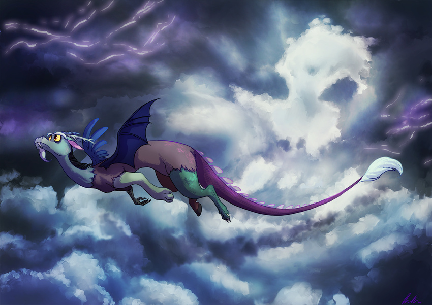 discord_(mlp) draconequus feral flying friendship_is_magic lightning male my_little_pony solo storm wings