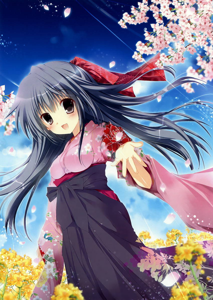 1girl absurdres happy highres japanese_clothes kimono long_hair mizusawa_mimori open_mouth