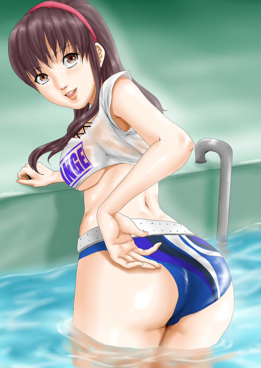 1girl absurdres ass breasts dead_or_alive highres hitomi hitomi_(doa) large_breasts pool smile solo tecmo wet zester19