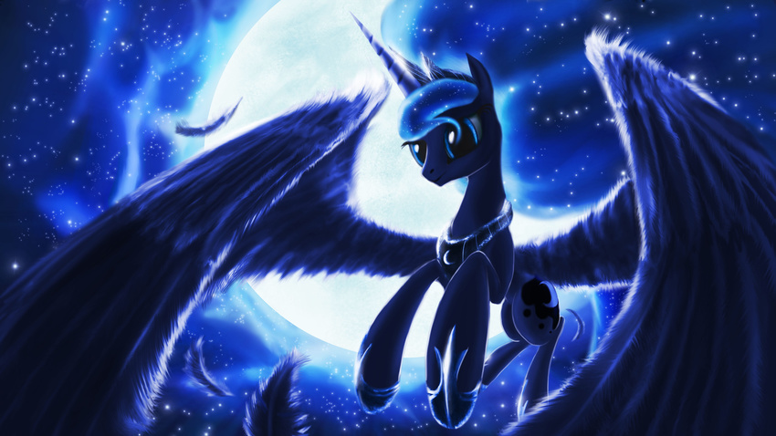 equine female feral flying friendship_is_magic hi_res horn horse mammal moon my_little_pony night oblomos pony princess_luna_(mlp) solo winged_unicorn wings zolombo