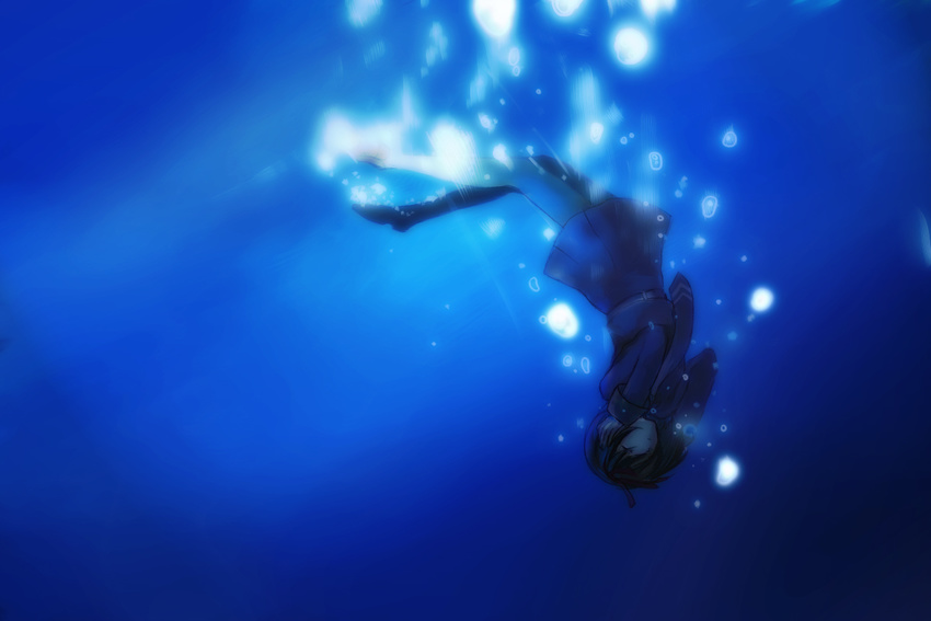 bad_id bad_pixiv_id banned_artist black_hair bubble copyright_request harano skirt solo underwater water