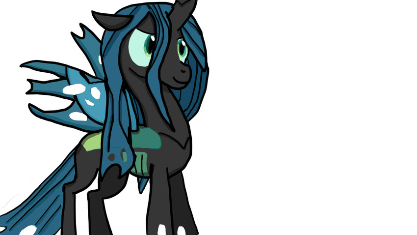 changeling chrysalis_(mlp) female feral friendship_is_magic green_eyes green_hair hair horn jbond my_little_pony plain_background queen_chrysalis_(mlp) smile solo white_background wings