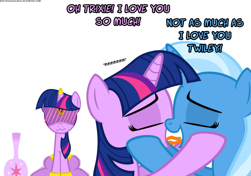 bottle comic crossover english_text equine female feral friendship_is_magic genie hair horn horse kissing lesbian mailbox mammal multi-colored_hair my_little_pony navitaserussirus pony purple_eyes purple_hair text tongue trixie_(mlp) tumblr twilight_sparkle_(mlp) unicorn