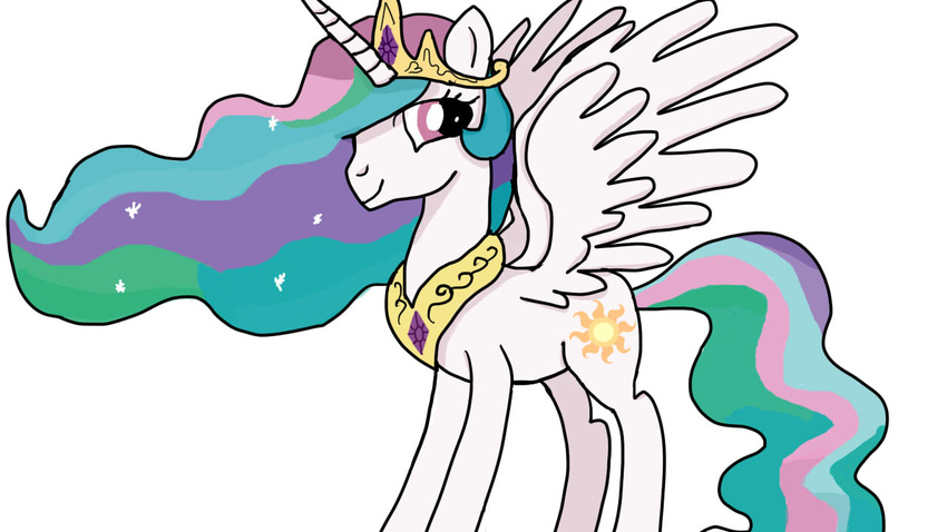 cutie_mark equine female feral friendship_is_magic hair horn jbond looking_at_viewer mammal multi-colored_hair my_little_pony plain_background princess princess_celestia_(mlp) purple_eyes royalty solo white_background winged_unicorn wings