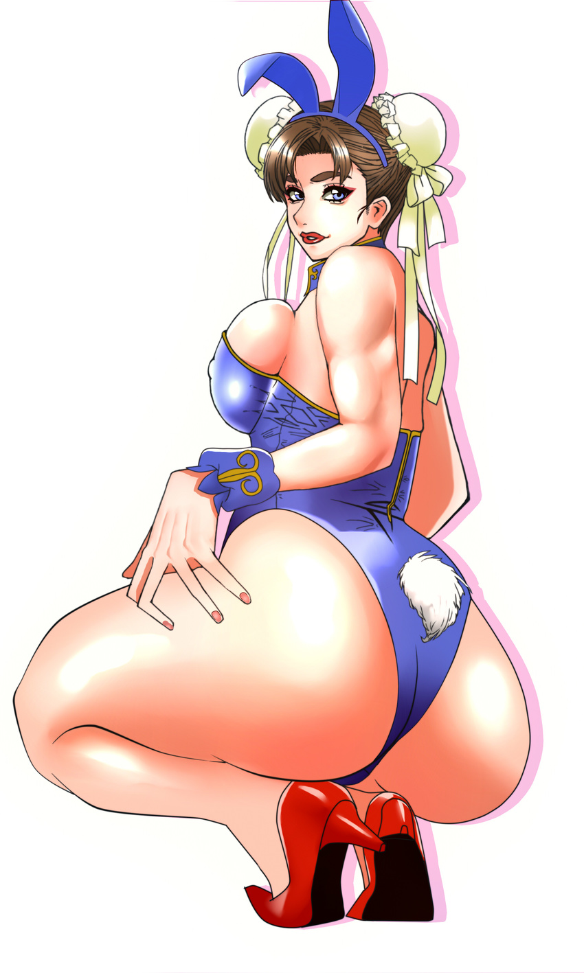 1girl absurdres animal_ears ass breasts bunny_ears bunny_suit bunnysuit capcom chun-li cleavage high_heels highres large_breasts shoes sideboob solo street_fighter taiga00330