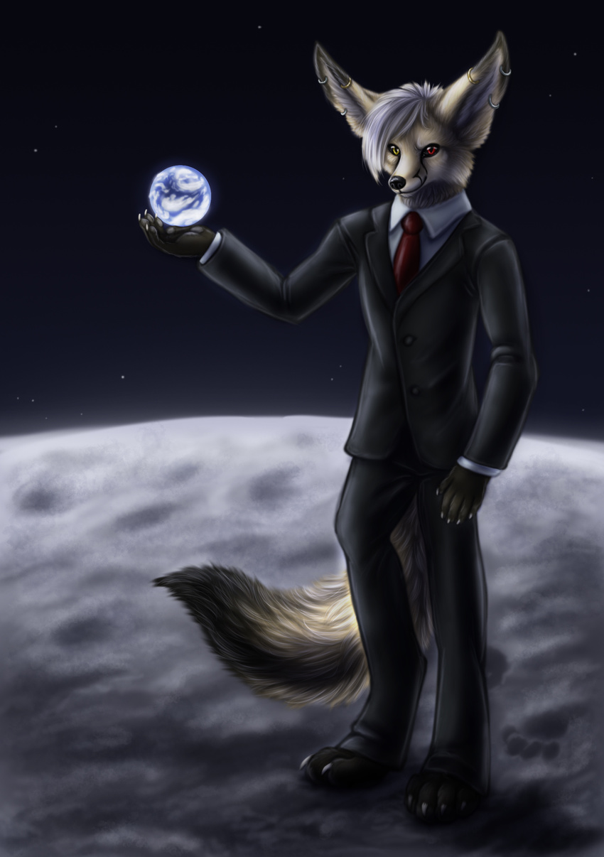 averious canine earth evil fashion fennec fox heterochromia invalid_tag male mammal moon naira necktie piercing smile smirk solo style suit