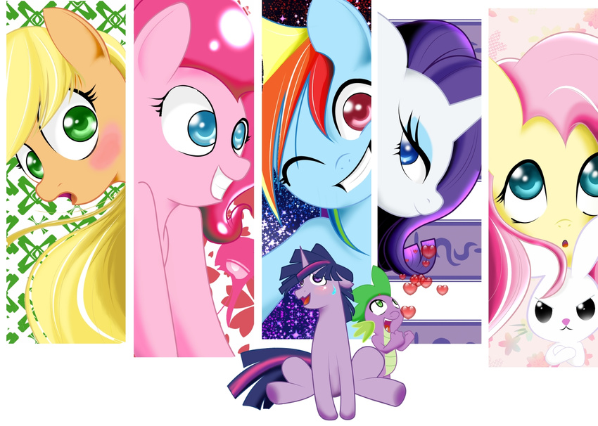 angel_(mlp) applejack_(mlp) black_eyes blonde_hair blue_eyes blush cover crossgender cyan_body cyan_eyes dragon equine female feral fluttershy_(mlp) friendship_is_magic fur green_eyes group hair horn horse male mammal multi-colored_hair my_little_pony one_eye_closed open_mouth orange_fur pegasus pink_fur pink_hair pinkie_pie_(mlp) plain_background pony purple_fur purple_hair purple_scales rainbow_dash_(mlp) rainbow_hair rarity_(mlp) red_eyes scalie smile spike_(mlp) sweat sweatdrop tongue twilight_sparkle_(mlp) unicorn white_background white_fur wings wink xxangeluciferxx yellow_fur