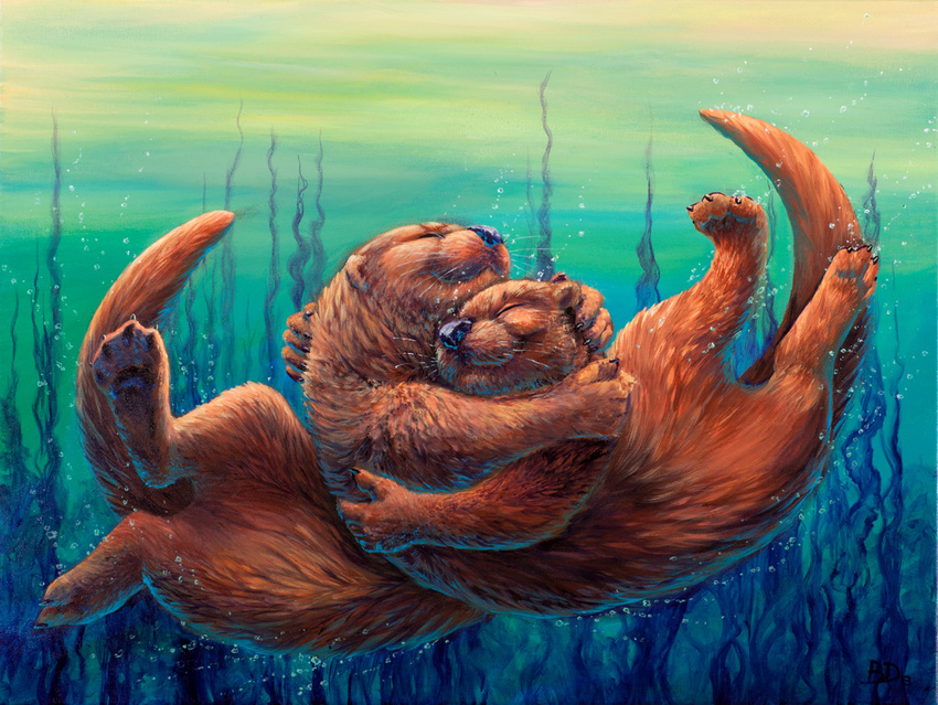 ambiguous_gender cute eyes_closed feral hug mammal mustelid otter sabretoothed_ermine underwater water