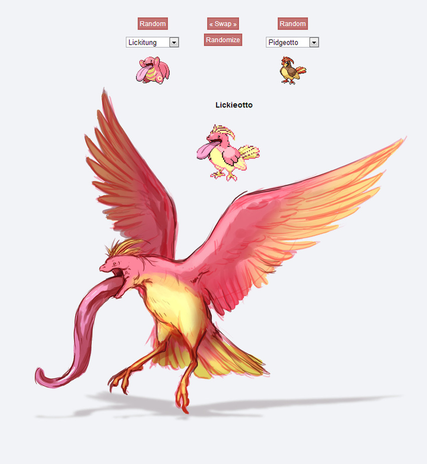 bird fusion gen_1_pokemon highres lickitung long_tongue no_humans pidgeotto pokemon pokemon_(creature) pokemon_(game) solo tongue wings