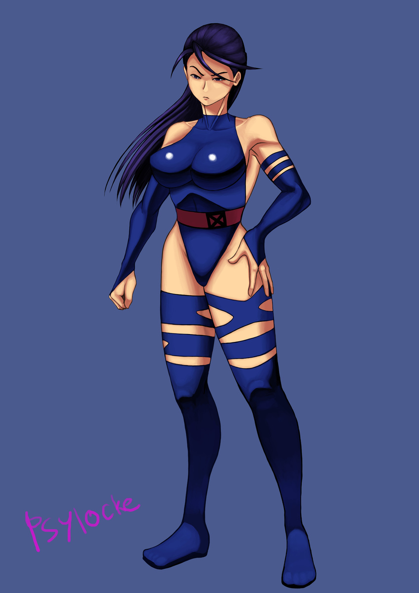 1girl absurdres baka_guruo breasts highres large_breasts marvel psylocke purple_hair simple_background solo x-men