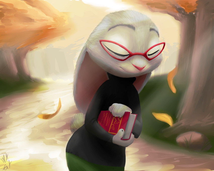 autumn book disney eyes_closed eyewear female glasses lagomorph mammal rabbit solo violet_hopps_(zootopia) w4g4 zootopia