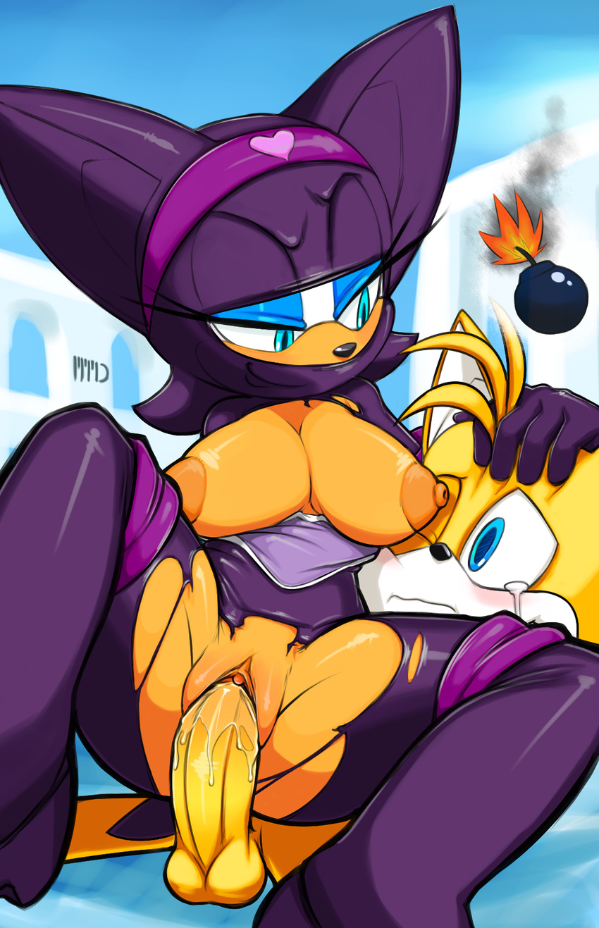 areola balls big_breasts blue_eyes bomb breasts canine crying erect_nipples erection female fox male mammal marthedog miles_prower nipples penetration penis pussy pussy_juice rouge_the_bat sega sex smile sonic_(series) straight tears vaginal vaginal_penetration wet wet_pussy