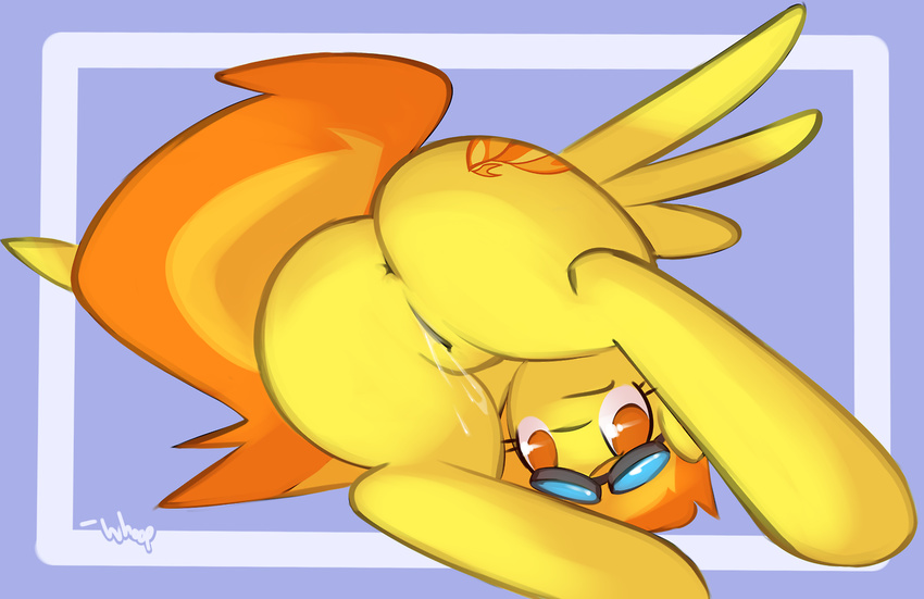 2013 anus butt cutie_mark equine eyewear female feral friendship_is_magic goggles hair mammal my_little_pony pegasus pussy pussy_juice signature solo spitfire_(mlp) two_tone_hair whoop wings wonderbolts_(mlp)