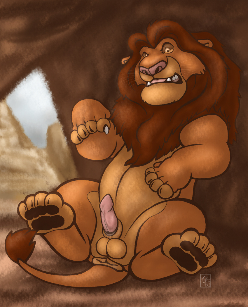anus balls brown_fur cave dakota-bear disney feline feral fur hi_res lion male mammal mufasa penis solo the_lion_king
