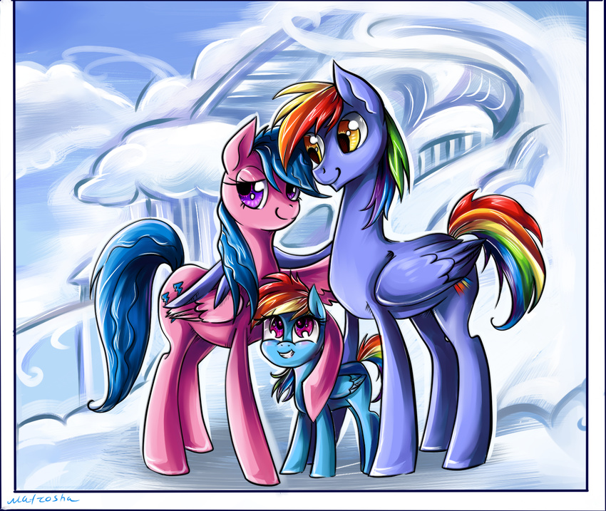 amber_eyes blue_hair cloud cutie_mark equine father_and_daughter female feral firefly_(mlp) friendship_is_magic hair horse husband_and_wife male mammal matrosha123 mother_and_daughter my_little_pony outside parent pegasus pony purple_eyes raibow_dash_(mlp) rainbow_dad rainbow_dash_(mlp) wings young