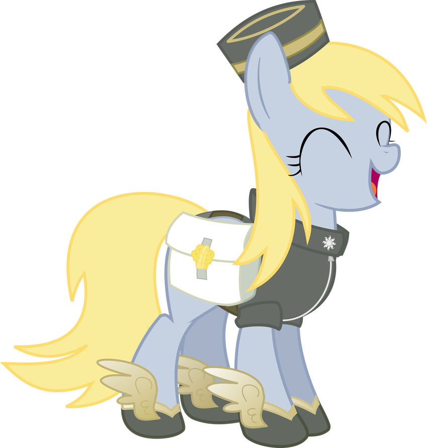 alpha_channel blonde_hair clothed clothing coat cute derpy_hooves_(mlp) equine eyes_closed female feral food friendship_is_magic fur grey_fur hair hat hi_res horse mammal muffin my_little_pony open_mouth pegasus plain_background pony pose saddle_bag saddlebag shirt smile solo standing tavi-bot tongue transparent_background winged_shoes wings zipper