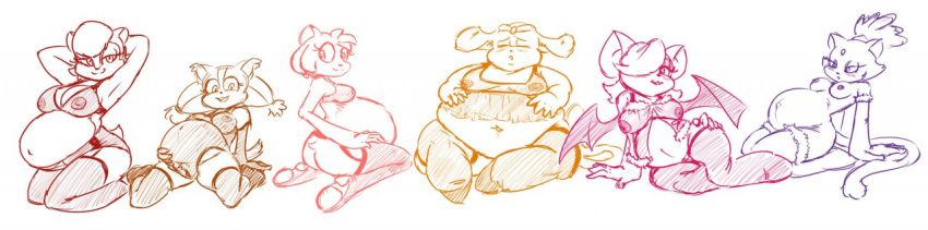 amy_rose anthro archie_comics badger bat belly big_belly big_breasts big_butt blaze_the_cat breasts butt cageofmirrors_(artist) cat chinchilla chipmunk clothed clothing digital_drawing_(artwork) digital_media_(artwork) eyelashes feline female hedgehog mammal membranous_wings mustelid nipples overweight pregnant rodent rouge_the_bat sally_acorn simple_background smile sonic_(series) sonic_boom sticks_the_jungle_badger thunderbolt_the_chinchilla video_games white_background wings