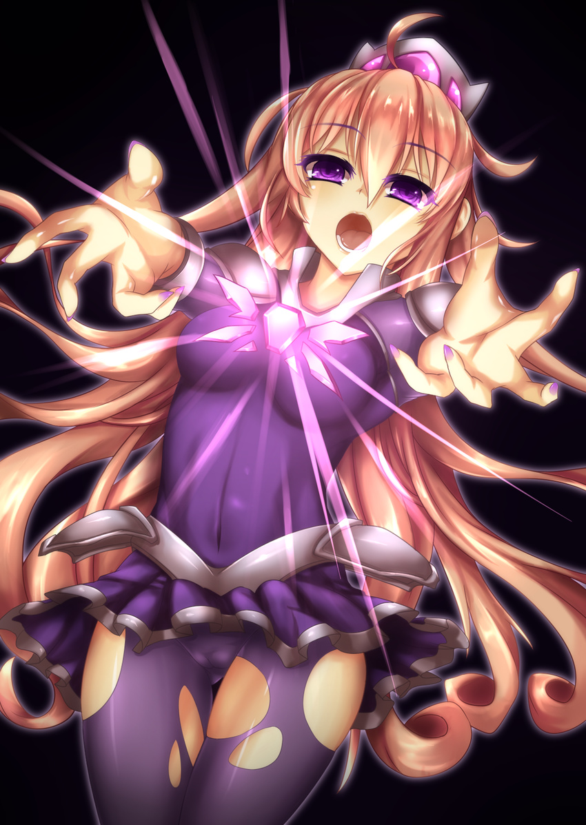 blonde_hair copyright_request fi-san highres long_hair pantyhose purple_eyes solo torn_clothes