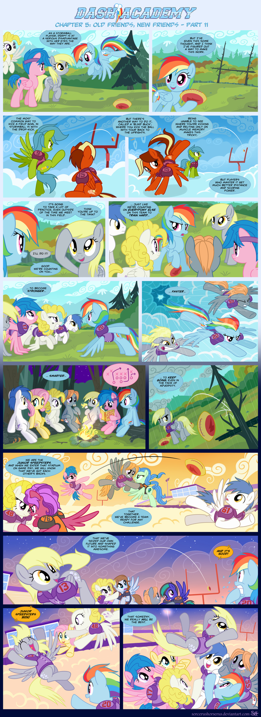 blonde_hair blue_fur blue_hair cake comic cute cutie_mark derpy_hooves_(mlp) dialog english_text equine female feral firefly_(mlp) fluttershy_(mlp) food freckles friendship_is_magic fur grey_fur group gym hair headband horse inside male mammal multi-colored_hair my_little_pony pegasus pink_fur pink_hair pony purple_eyes rainbow_dash_(mlp) rainbow_hair sorcerushorserus surprise_(mlp) text white_fur wings yellow_fur