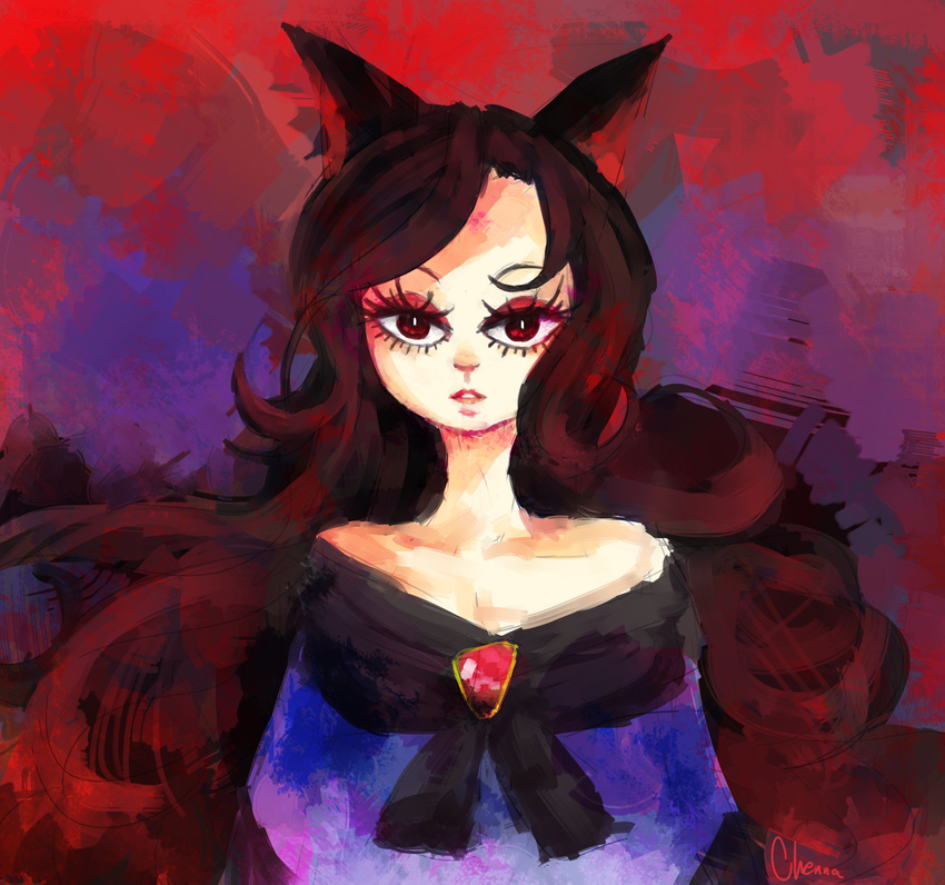 animal_ears bad_id bad_pixiv_id bare_shoulders brown_hair chenna highres imaizumi_kagerou long_hair red_eyes red_hair solo touhou very_long_hair wolf_ears
