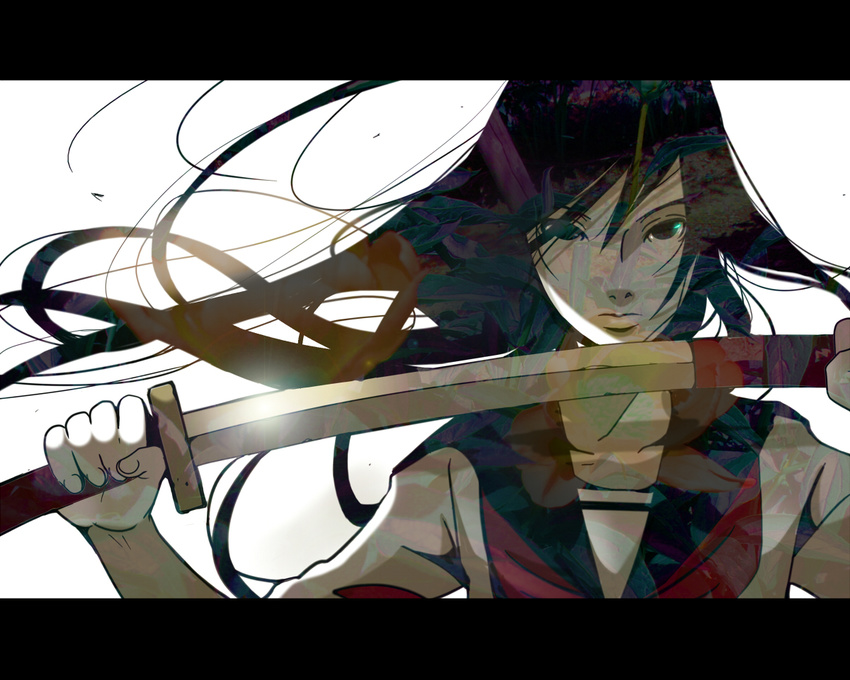 black_eyes black_hair katana nanasie original seifuku sword weapon