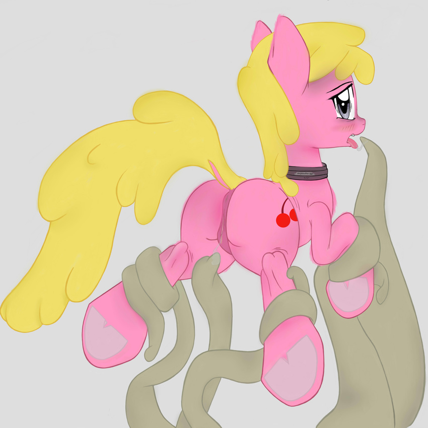 anus cherryberry cutie_mark equine female hair hi_res horse looking_at_viewer majikplant420 mammal my_little_pony plain_background pony pussy tentacles