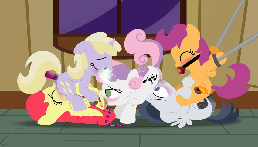 absurd_res anal anal_beads anal_insertion anal_penetration anus apple_bloom_(mlp) ass_up ball_gag bisexual blush cowgirl_position cub cunnilingus cutie_mark cutie_mark_crusaders_(mlp) dildo dinky_hooves_(mlp) dtcx97 equine eyes_closed facesitting female feral friendship_is_magic fur gag gagged green_eyes grey_fur group group_sex hair hi_res horn hornjob horse insertion inside lesbian lying male mammal my_little_pony on_back on_top oral oral_sex orange_fur pegasus penetration penis pony purple_eyes purple_hair pussy red_hair rumble_(mlp) scootaloo_(mlp) sex sex_toy straddling sucking sweetie_belle_(mlp) two_tone_hair unicorn vaginal vaginal_penetration vibrator white_fur wings yellow_fur young