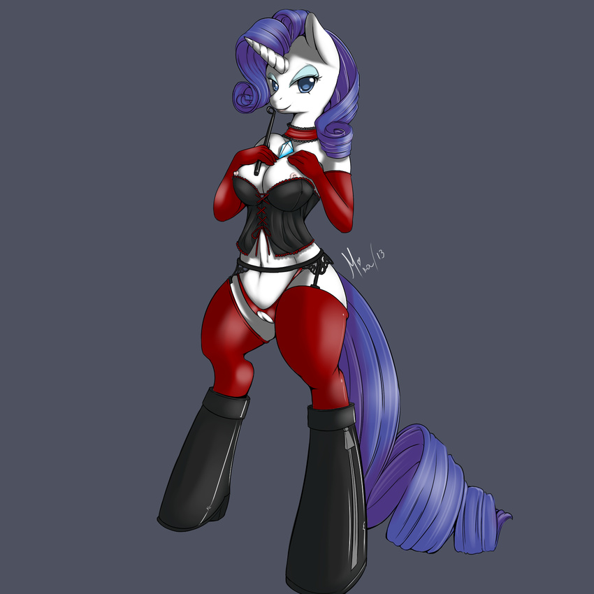 anthro anthrofied blue_eyes blue_hair breasts clothing equine female friendship_is_magic hair horn horse lingerie looking_at_viewer mammal my_little_pony necklace plain_background pony pussy rarity_(mlp) signature solo unicorn victorneko