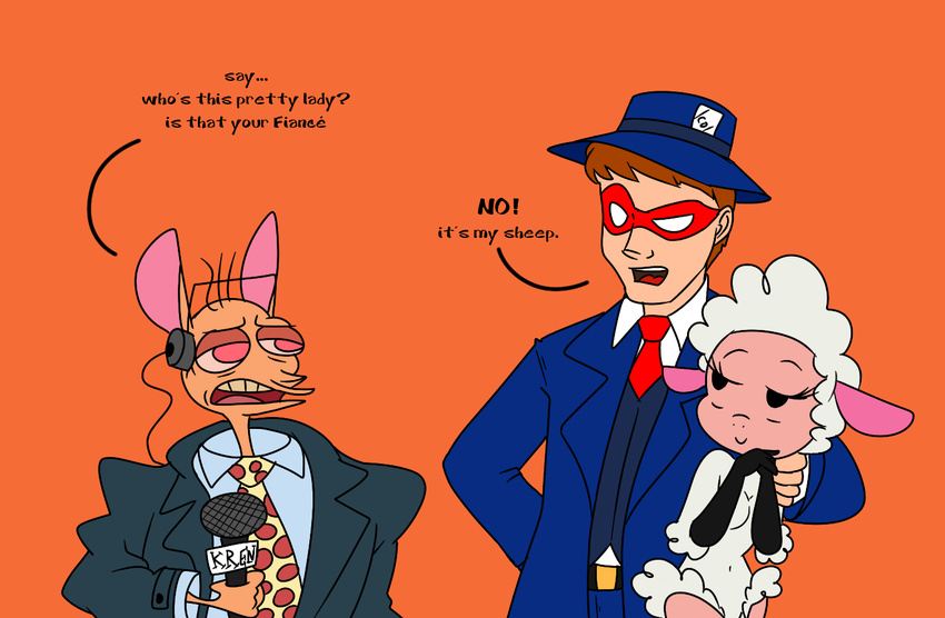/co/ 4chan anonymous caprine clothing crossover droopy embarrassed english_text female fur group hat leggy_lamb mammal microphone necktie ren ren_and_stimpy ren_hoek sheep sheep_wrecked text unknown_artist white_fur