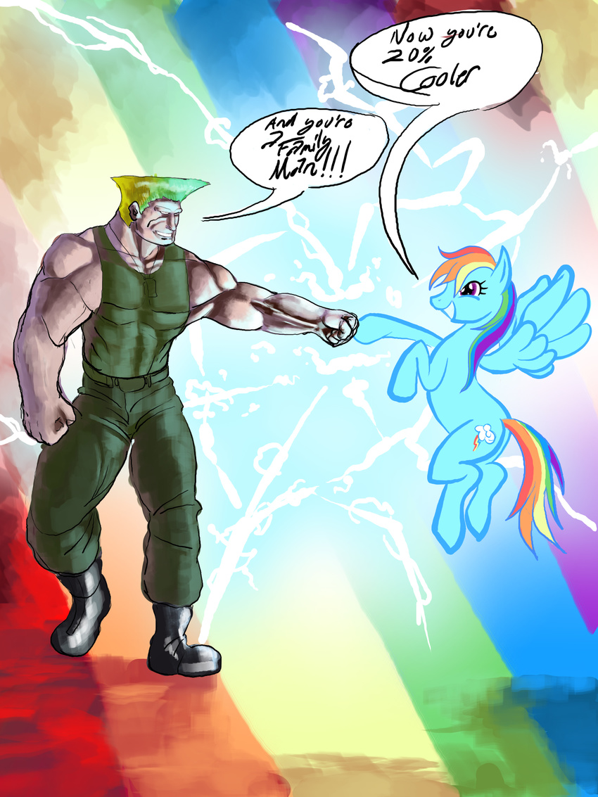 crossover cutie_mark duo english_text equine female feral fist_bump friendship_is_magic guile horse human male mammal my_little_pony pegasus pony rainbow_dash_(mlp) street_fighter text tofutiles video_games wings