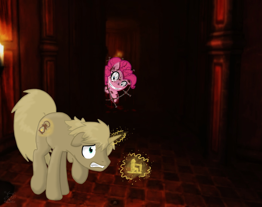 amnesia blood blue_eyes brown_fur brown_hair cutie_mark duo equine female feral friendship_is_magic fur gold gold_statue golden golden_statue hair horn horse magic male mammal metal mischakins monster my_little_pony open_mouth parody pewdiepie pink_fur pink_hair pinkie_pie_(mlp) ponification pony stephano suitors teeth tooth torch unicorn