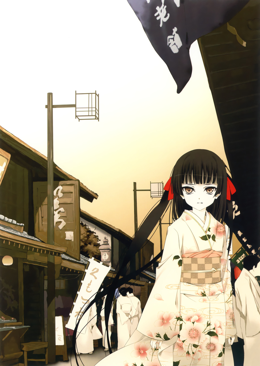 1girl absurdres black_hair highres japanese_clothes kimono long_hair motoyon