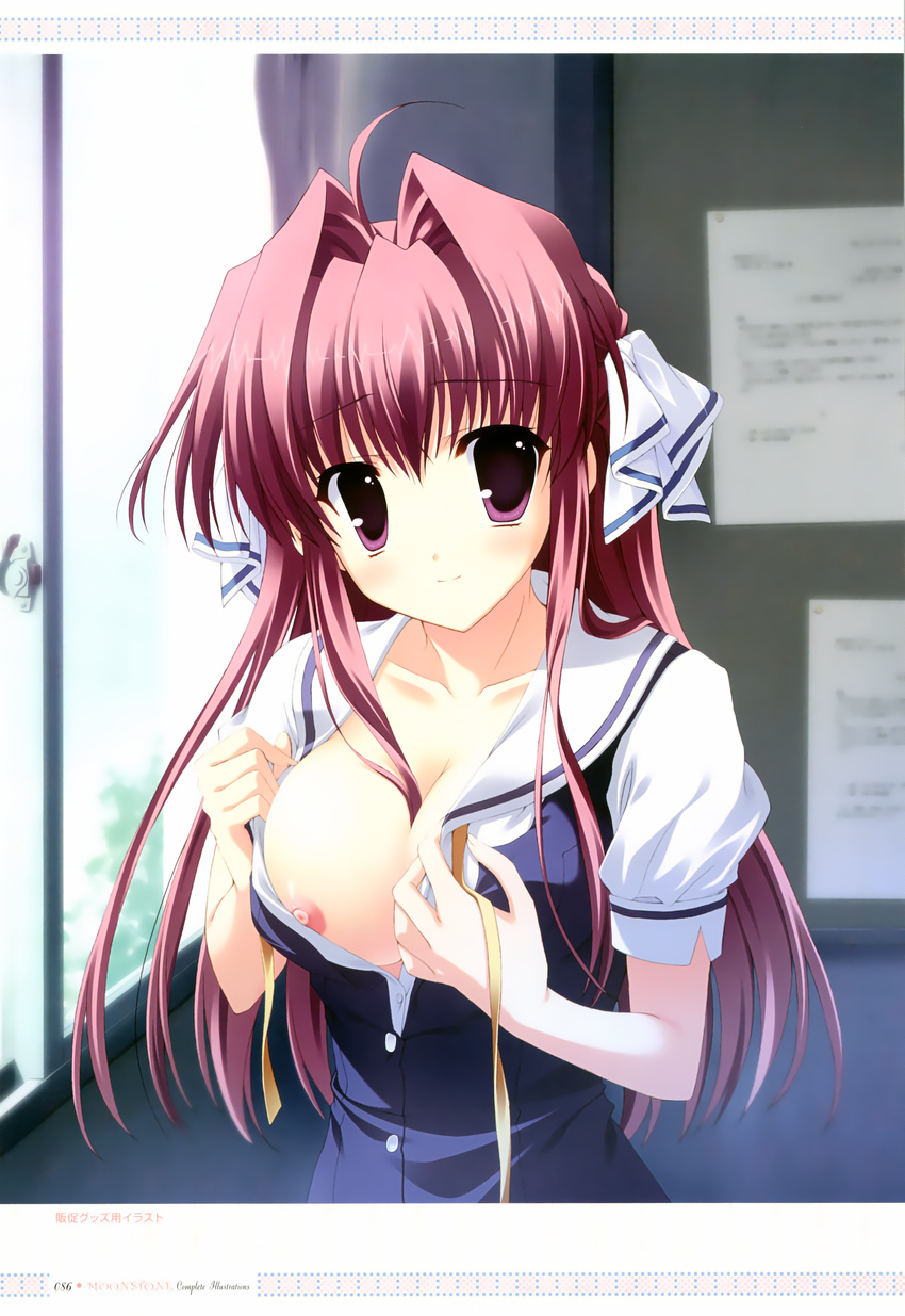 breasts clear cleavage mitha moonstone nipple_slip nipples open_shirt seifuku thighhighs tsukimura_miki