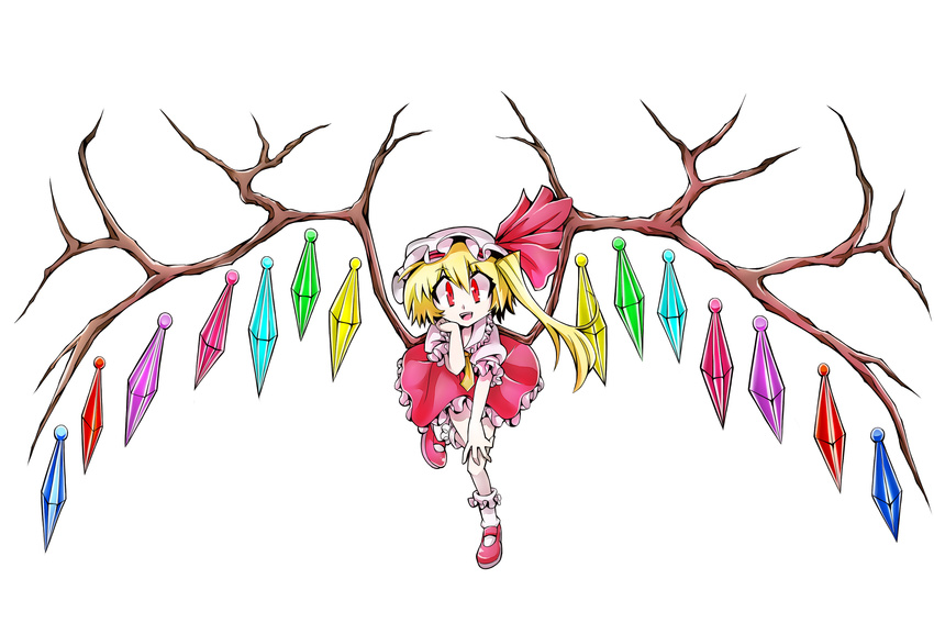 flandre_scarlet givuchoko highres long_hair looking_at_viewer red_eyes simple_background smile solo touhou white_background