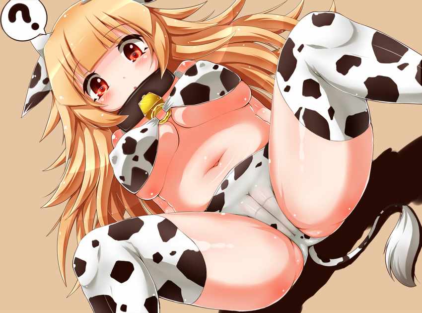 1girl ? bell blonde_hair breasts collar cow_girl large_breasts plump red_eyes silenceblack