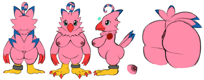 2018 3_toes alfa_quinto_(artist) animal_genitalia areola avian beak big_breasts big_butt bird biyomon breasts butt claws cloaca collar digimon digimon_(species) digital_drawing_(artwork) digital_media_(artwork) feathered_wings feathers female feral genital_slit inverted_nipples looking_at_viewer model_sheet nipples non-mammal_breasts nude pussy simple_background slightly_chubby slit smile solo standing tail_feathers thick_thighs toe_claws toes voluptuous wide_hips winged_arms wings