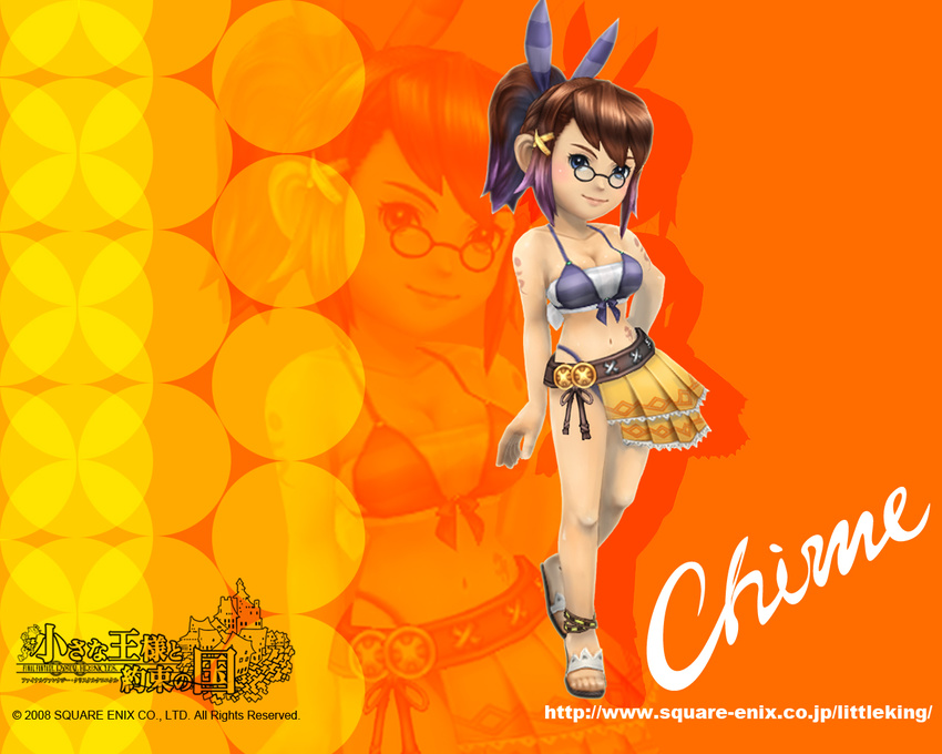 3d alternate_costume bikini blush chime final_fantasy final_fantasy_crystal_chronicles front-tie_top glasses official_art ponytail sandals solo swimsuit tattoo wallpaper