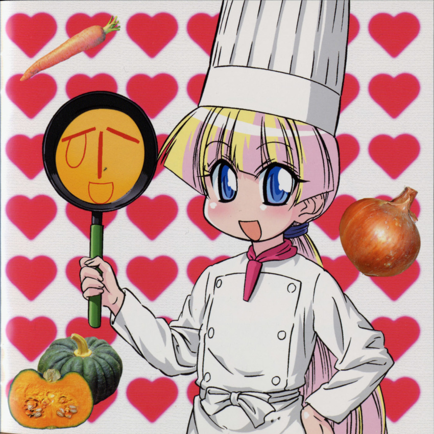 album_cover artist_request blonde_hair blue_eyes carrot chef child cover frying_pan highres long_hair mesousa official_art pani_poni_dash! rebecca_miyamoto solo
