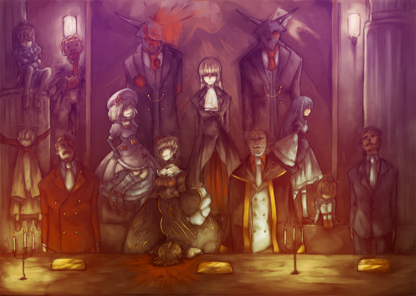 androgynous animal_ears beatrice blonde_hair blood child corpse dark death frederica_bernkastel goatman lambdadelta multiple_girls sakutarou umineko_no_naku_koro_ni ushiromiya_ange ushiromiya_eva ushiromiya_kinzou ushiromiya_krauss ushiromiya_maria ushiromiya_rosa ushiromiya_rudolf yomichi