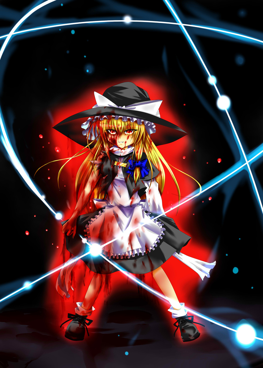 absurdres blonde_hair blood hat highres kirisame_marisa magic marisalove-toho red_eyes solo torn_clothes touhou witch_hat
