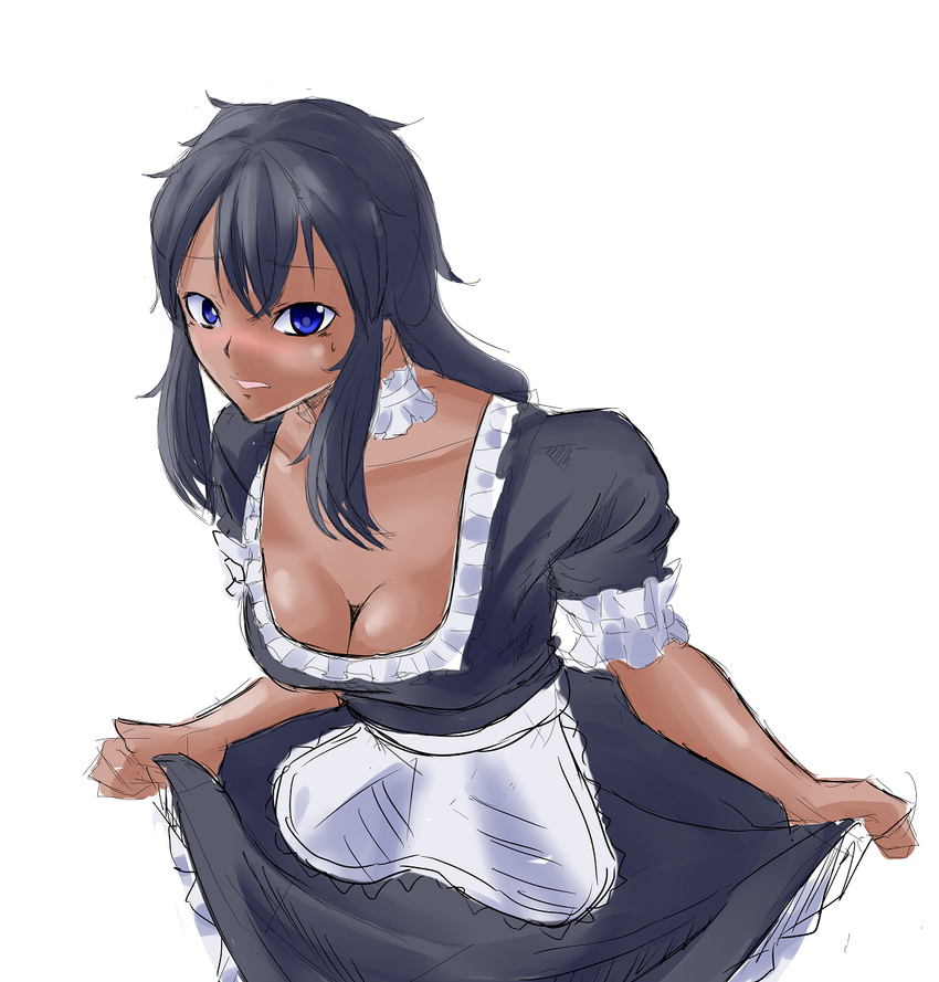 1girl artist_request blue_eyes breasts character_request cleavage dark_skin highres isabella_r._leon large_breasts long_hair maid terra_formars translation_request