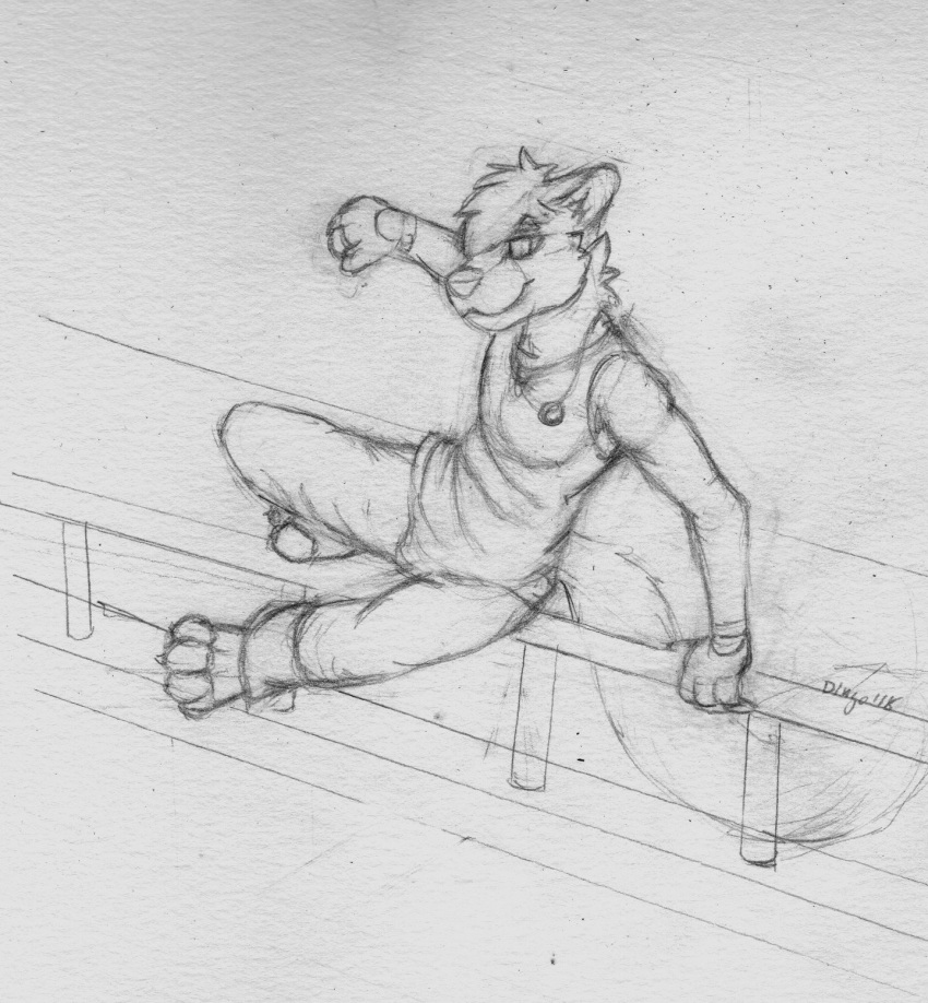 &lt;3 2018 anthro eldingo_(artist) fur jumping male parkour simple_background traditional_media_(artwork) young
