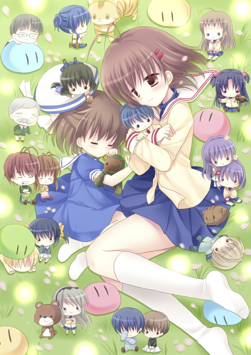 6+girls absurdres bear botan_(clannad) cat chibi clannad dango_daikazoku everyone fujibayashi_kyou fujibayashi_ryou furukawa_akio furukawa_nagisa furukawa_sanae garbage_doll highres hiiragi_kappei hikarizaka_private_high_school_uniform hoshimame_mana ibuki_fuuko ibuki_kouko ichinose_kotomi koumura_toshio md5_mismatch miyazawa_yukine multiple_boys multiple_girls okazaki_naoyuki okazaki_tomoya okazaki_ushio sagara_misae sakagami_tomoyo school_uniform sunohara_mei sunohara_youhei time_paradox yoshino_yuusuke